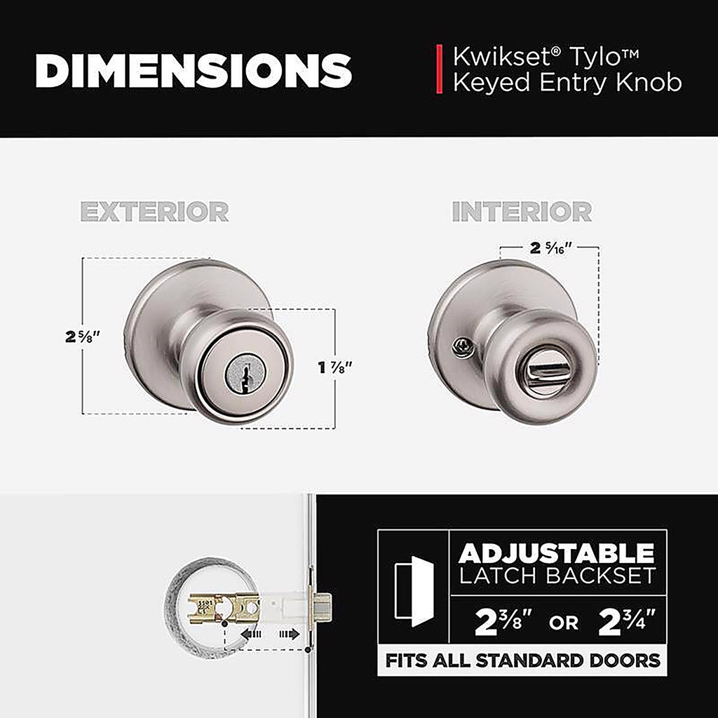 Kwikset 94002-826 Polo Satin Nickel Entry Knobs ANSI/BHMA Grade 3 1-3/4 in.