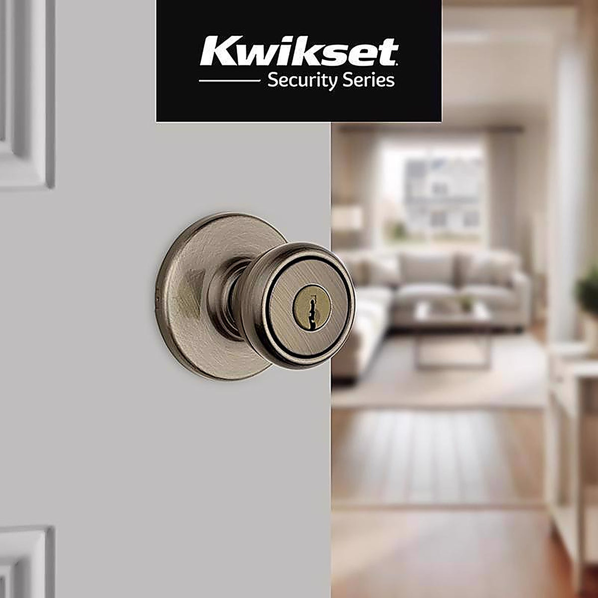 Kwikset 94002-827 Tylo Antique Brass Entry Knobs ANSI/BHMA Grade 3 1-3/4 in.