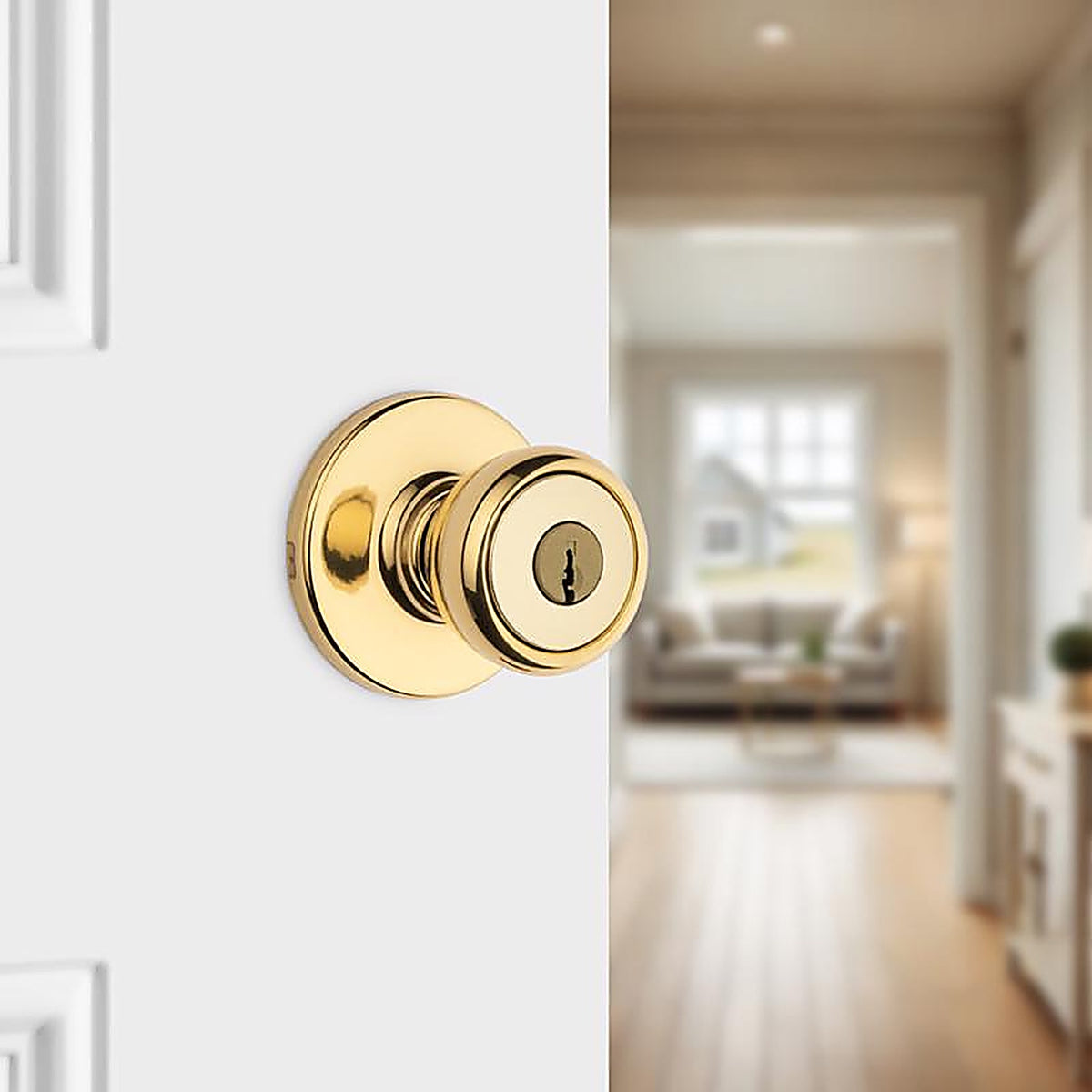 Kwikset 94002-828 Tylo Polished Brass Entry Knobs ANSI/BHMA Grade 3 1-3/4 in.