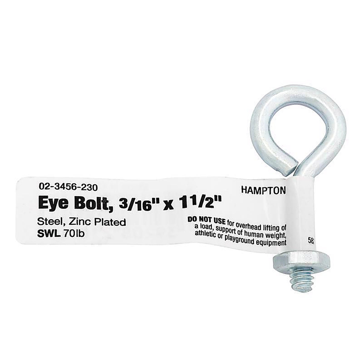 Hampton 02-3456-230 3/16 in. x 1-1/2 in. L Zinc-Plated Steel Eyebolt Nut Included