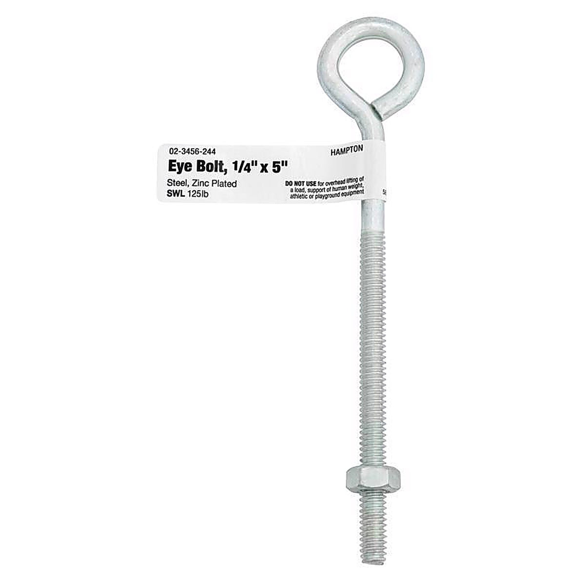 Hampton 02-3456-244 1/4 in. x 5 in. L Zinc-Plated Steel Eyebolt Nut Included