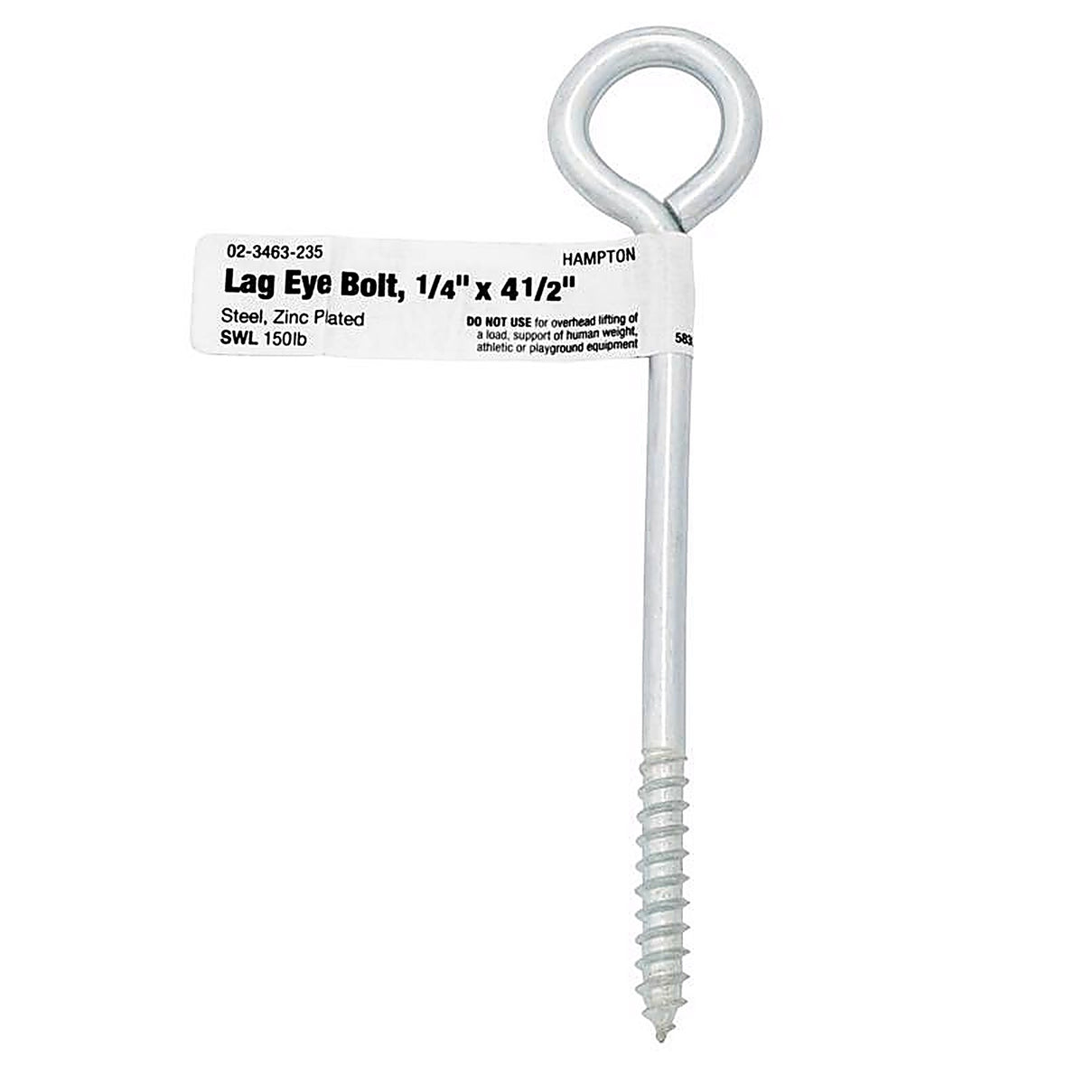 Hampton 02-3463-235 1/4 in. x 4-1/2 in. L Zinc-Plated Steel Lag Thread Eyebolt