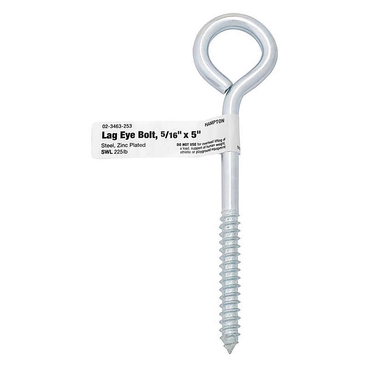 Hampton 02-3463-253 3/8 in. x 5 in. L Zinc-Plated Steel Lag Thread Eyebolt