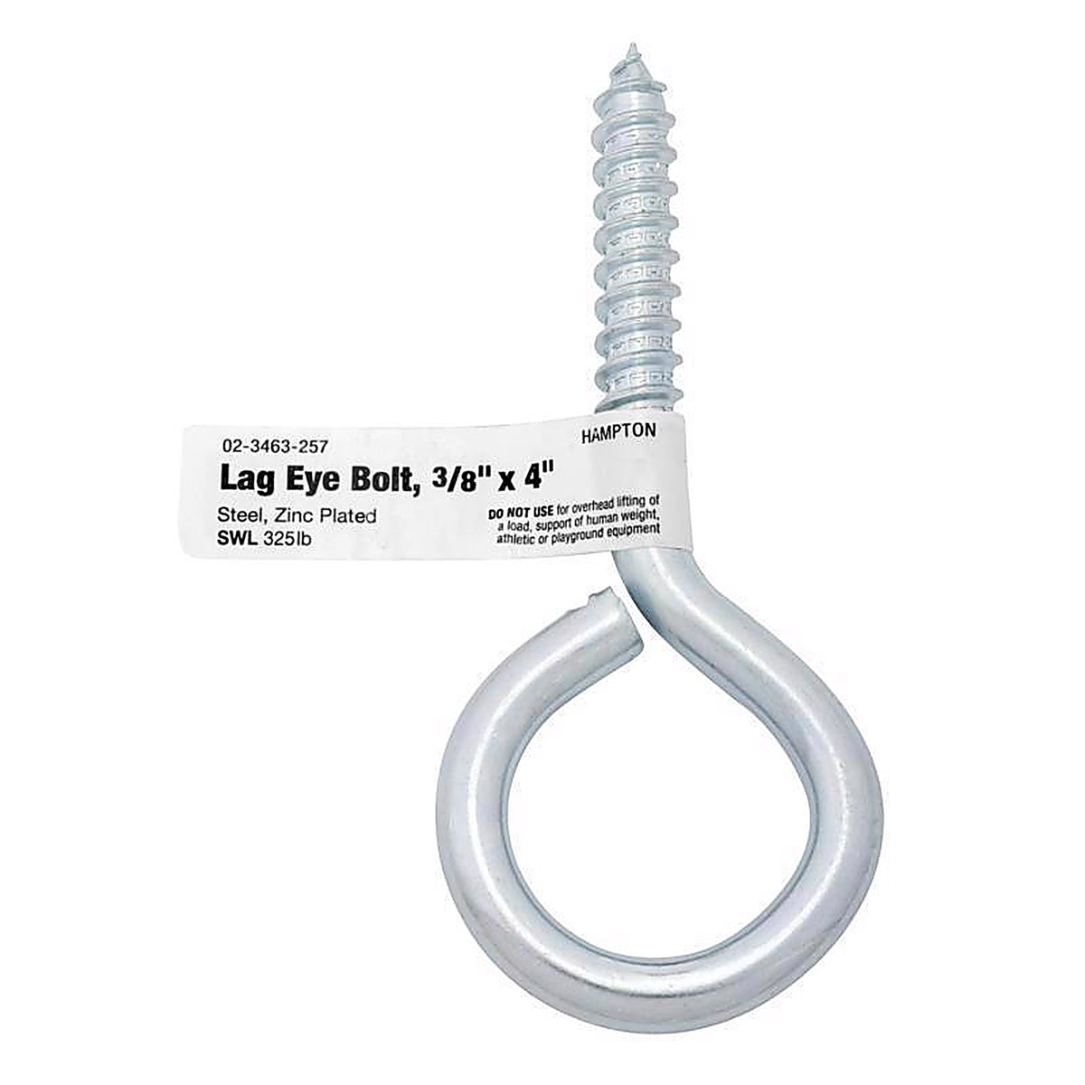 Hampton 02-3463-257 3/8 in. x 4 in. L Zinc-Plated Steel Lag Thread Eyebolt
