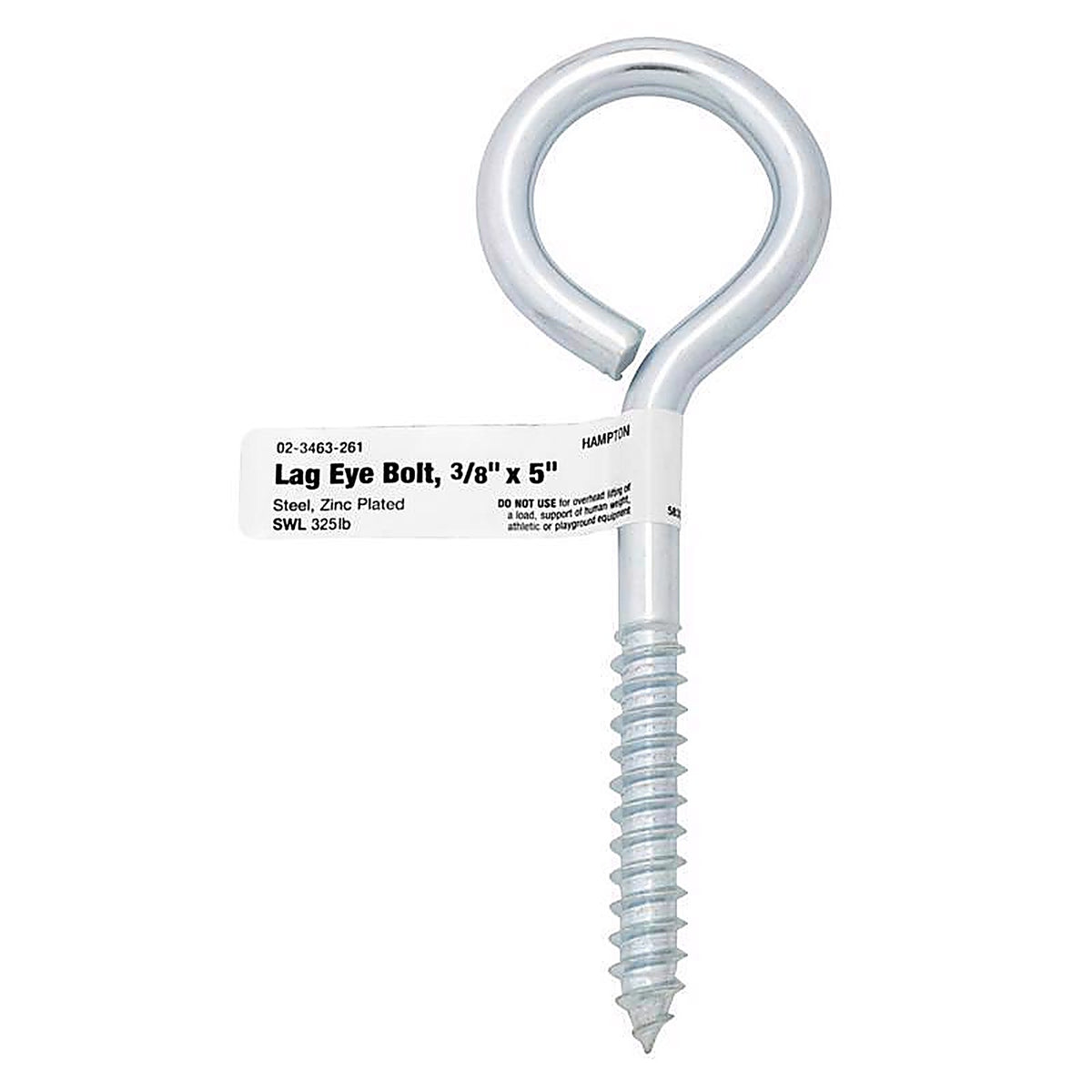 Hampton 02-3463-261 7/16 in. x 5 in. L Zinc-Plated Steel Lag Thread Eyebolt Nut Included