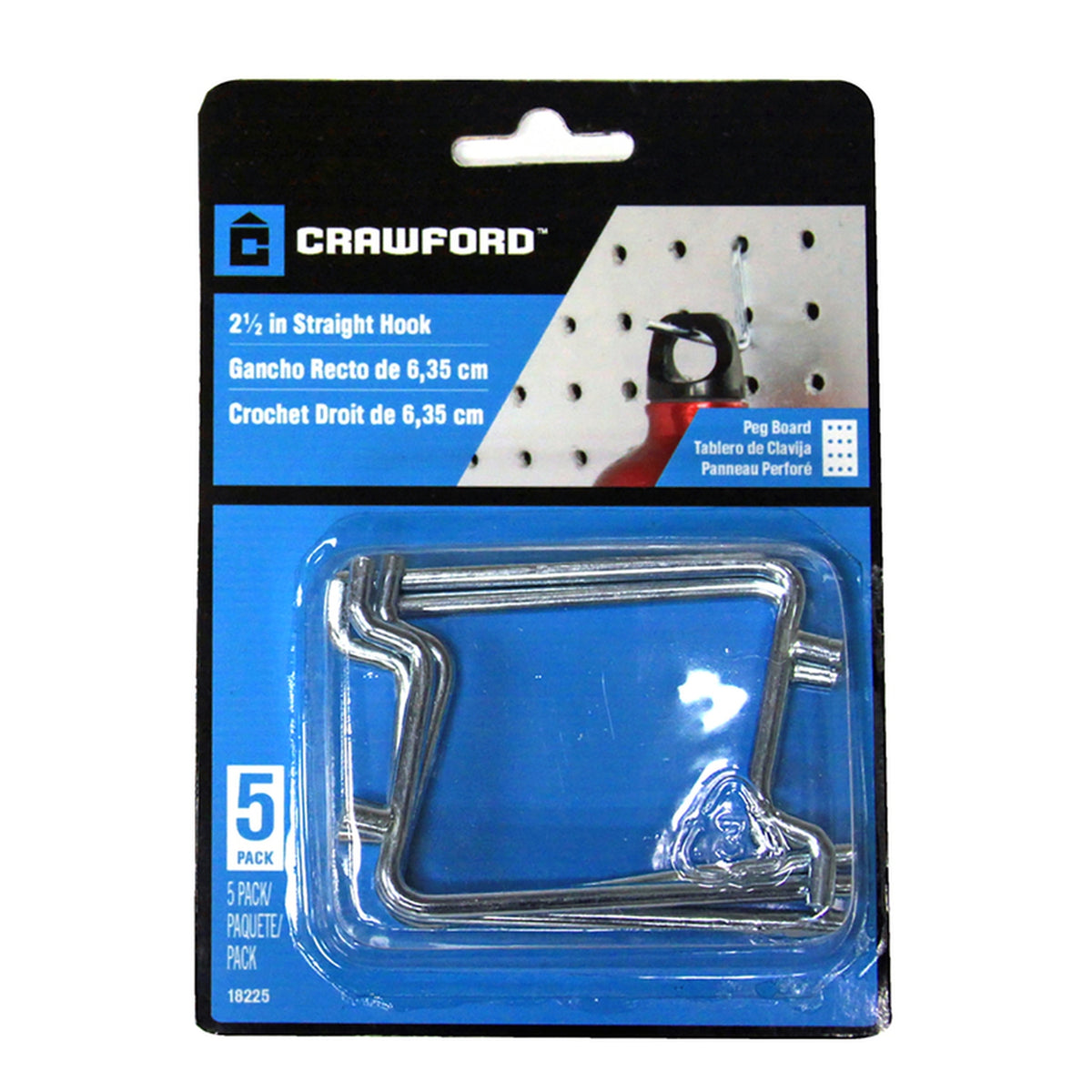 Crawford 18225 Chrome Plated Silver Steel 2.5 in. Peg Hooks 5/Pack