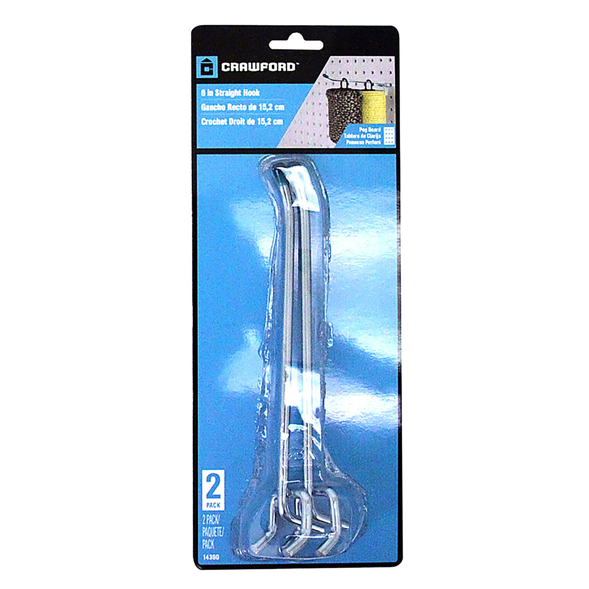 Crawford 14360 Zinc Plated Silver Steel 6 in. Peg Hooks 2/Pack