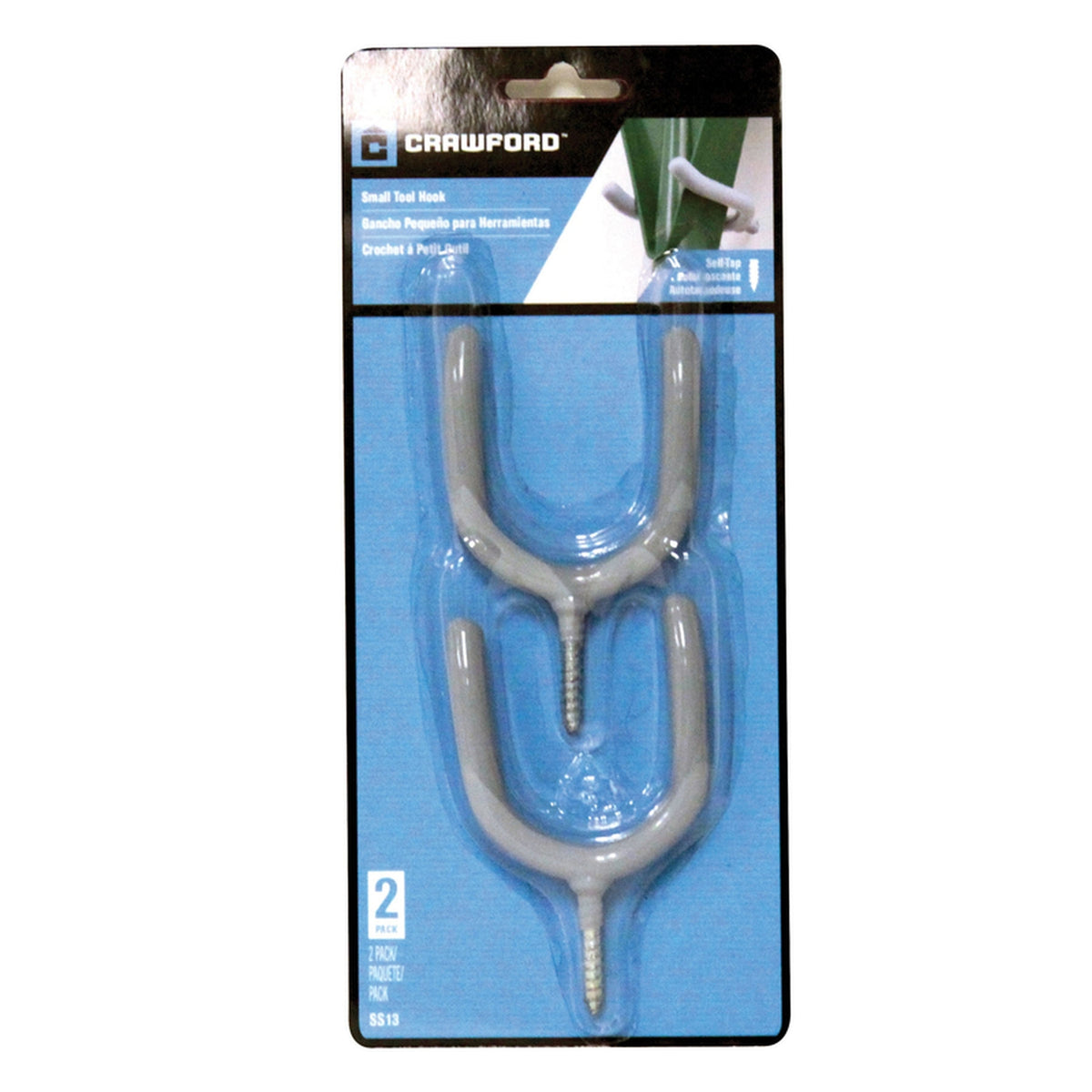 Crawford SS13 3.94 in. L Vinyl Coated Gray Steel Medium Storage Hook 15 lb. capacity 2/Pack