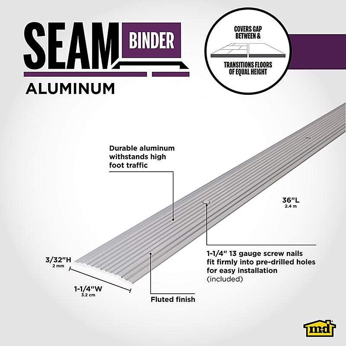 M-D 78014 1-1/4 in. W x 36 in. L Mill Silver Aluminum Seam Binder