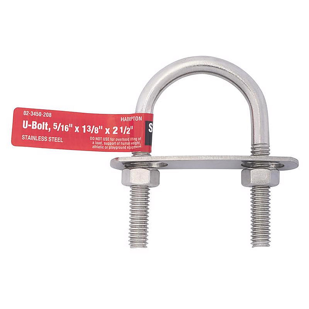 Hampton 02-3450-208 5/16 in. x 1-3/8 in. W x 2-1/2 in. L Coarse Zinc-Plated Stainless Steel U-Bolt