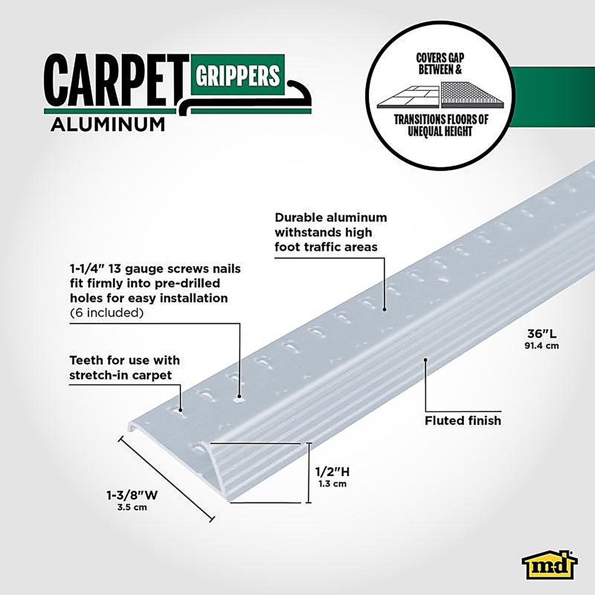 M-D 78055 0.63 in. H x 36 in. L Prefinished Silver Aluminum Carpet Gripper