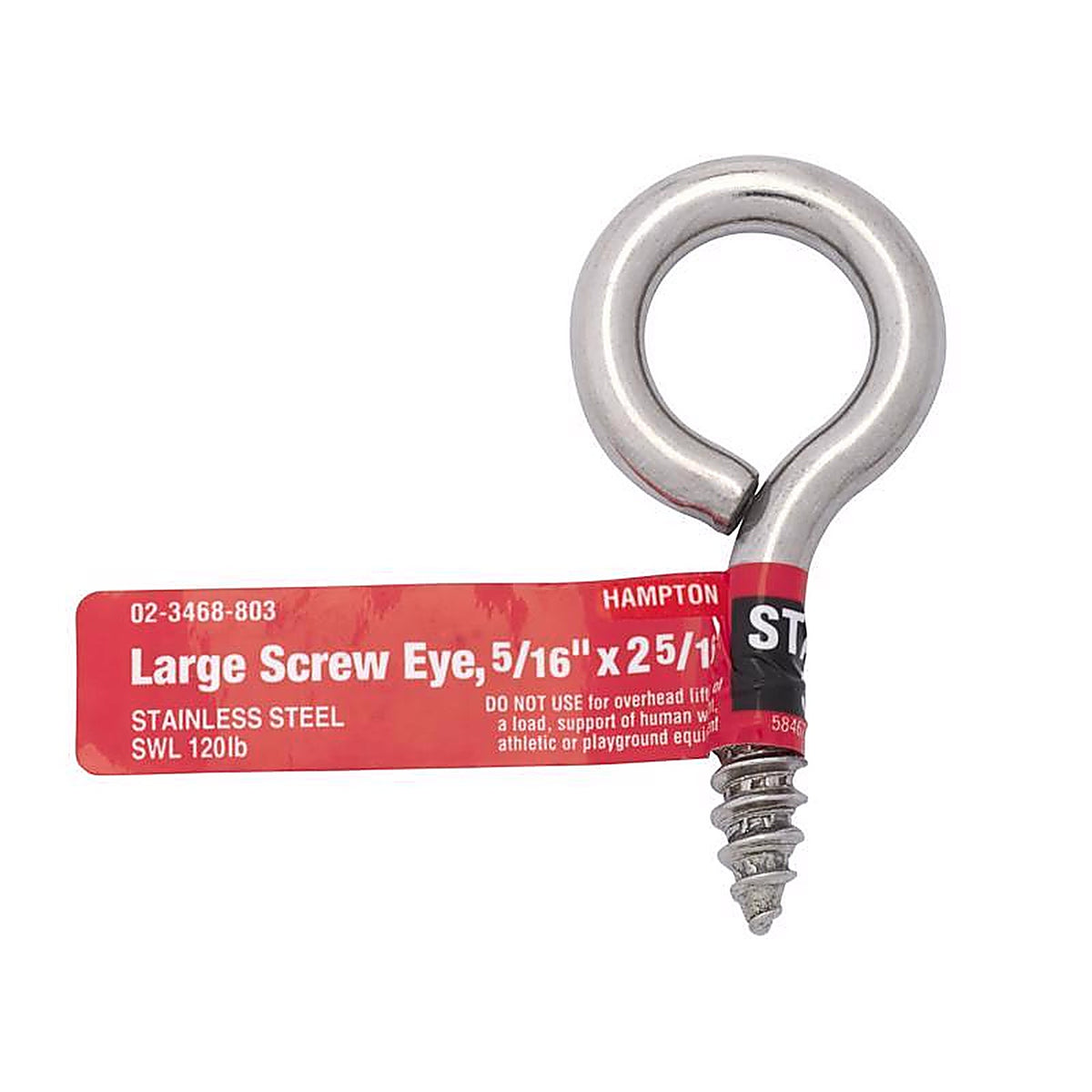 Hampton 02-3468-803 9/32 in. Dia. x 2-5/16 in. L Polished Stainless Steel Screw Eye 120 lb. capacity 1/Pack