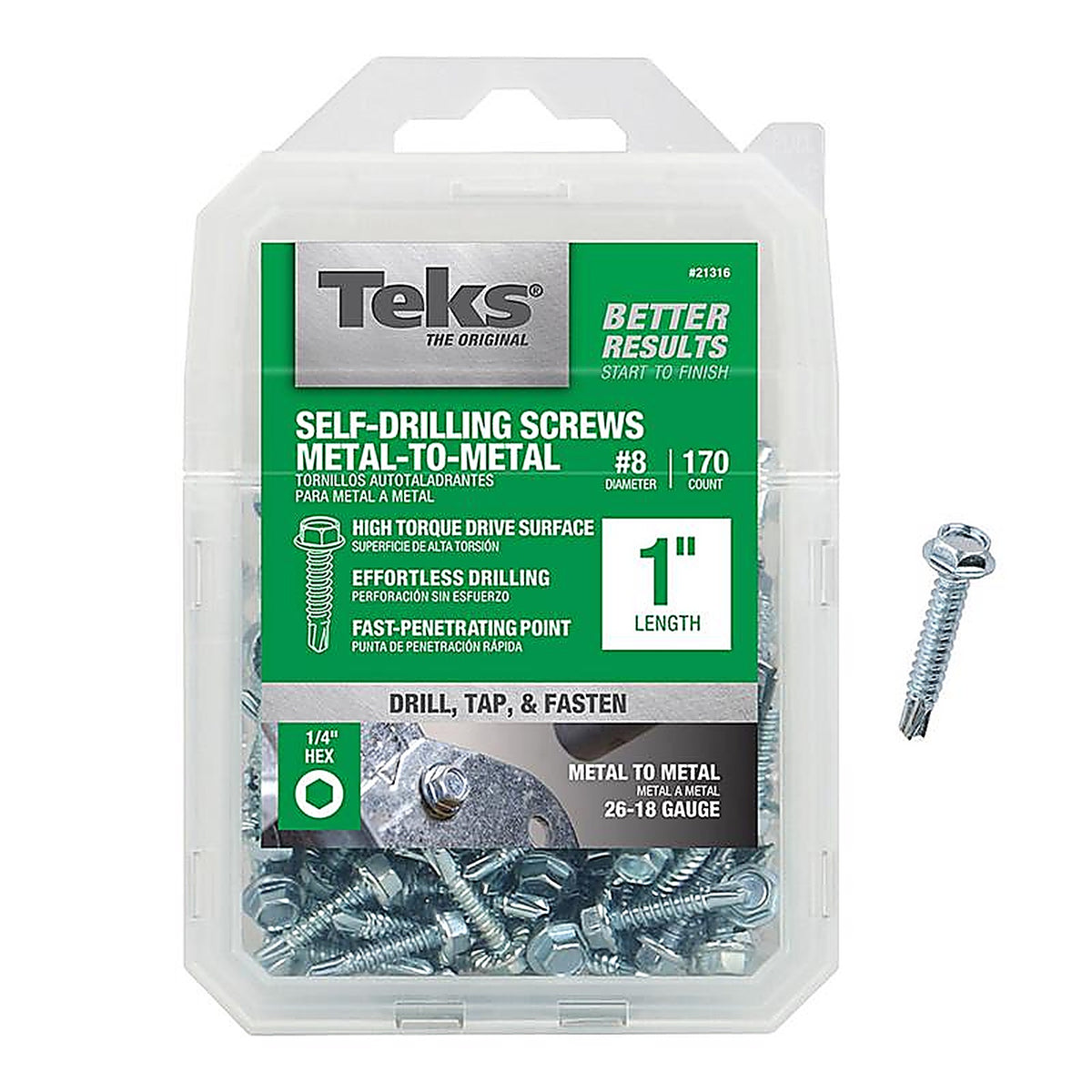 Teks 21316 No. 8 x 1 in. L Slotted Hex Head Self-Tapping Screws 1 70/Pack