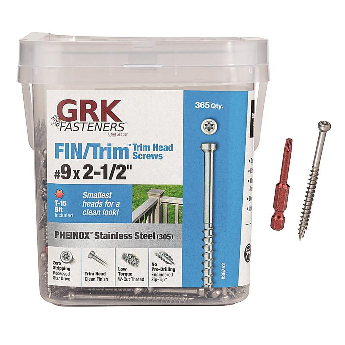 GRK Fasteners 36752 No. 9 x 2-1/2 in. L Star Screws 365/Pack