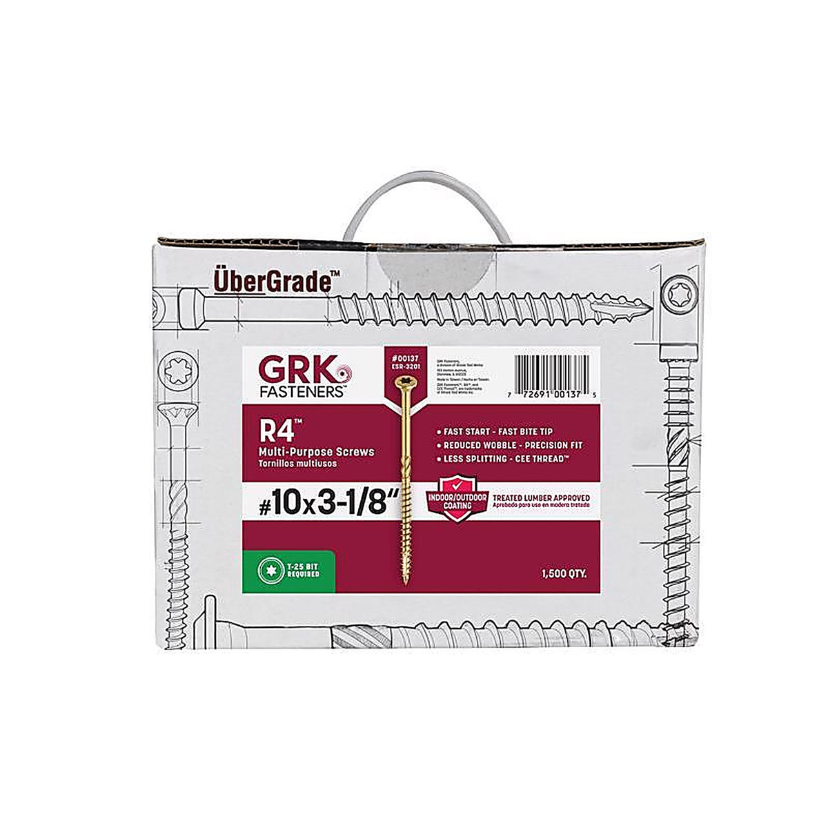 GRK Fasteners 137 R4 No. 10 x 3-1/8 in. L Star Coated Multi-Purpose Screws 1500/Pack