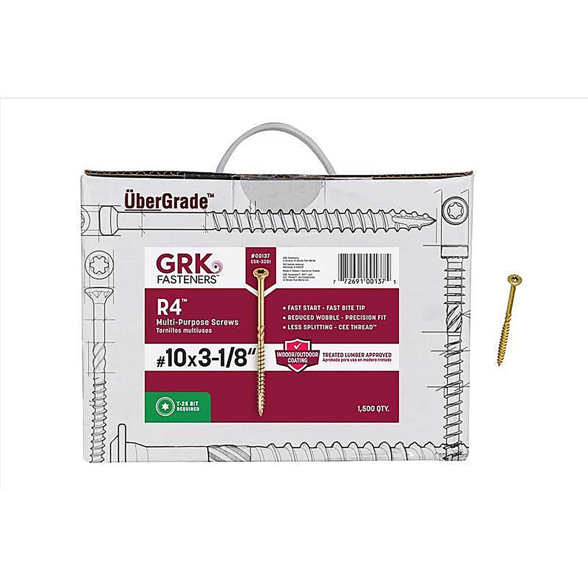 GRK Fasteners 137 R4 No. 10 x 3-1/8 in. L Star Coated Multi-Purpose Screws 1500/Pack