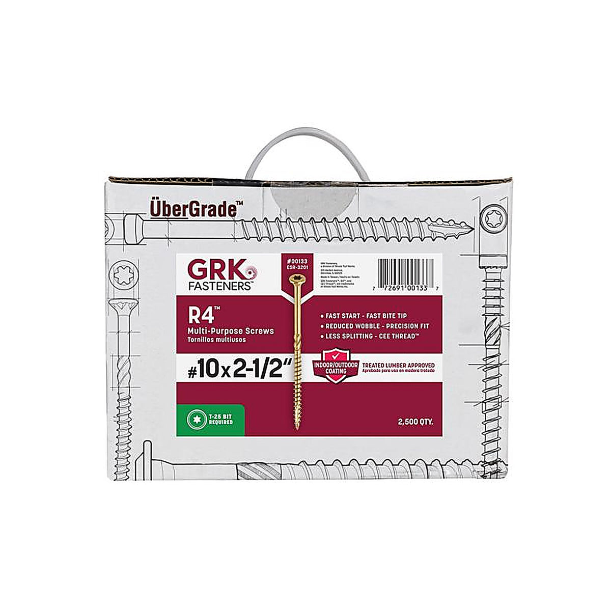 GRK Fasteners 133 R4 No. 10 x 2-1/2 in. L Star Coated Multi-Purpose Screws 2500/Pack