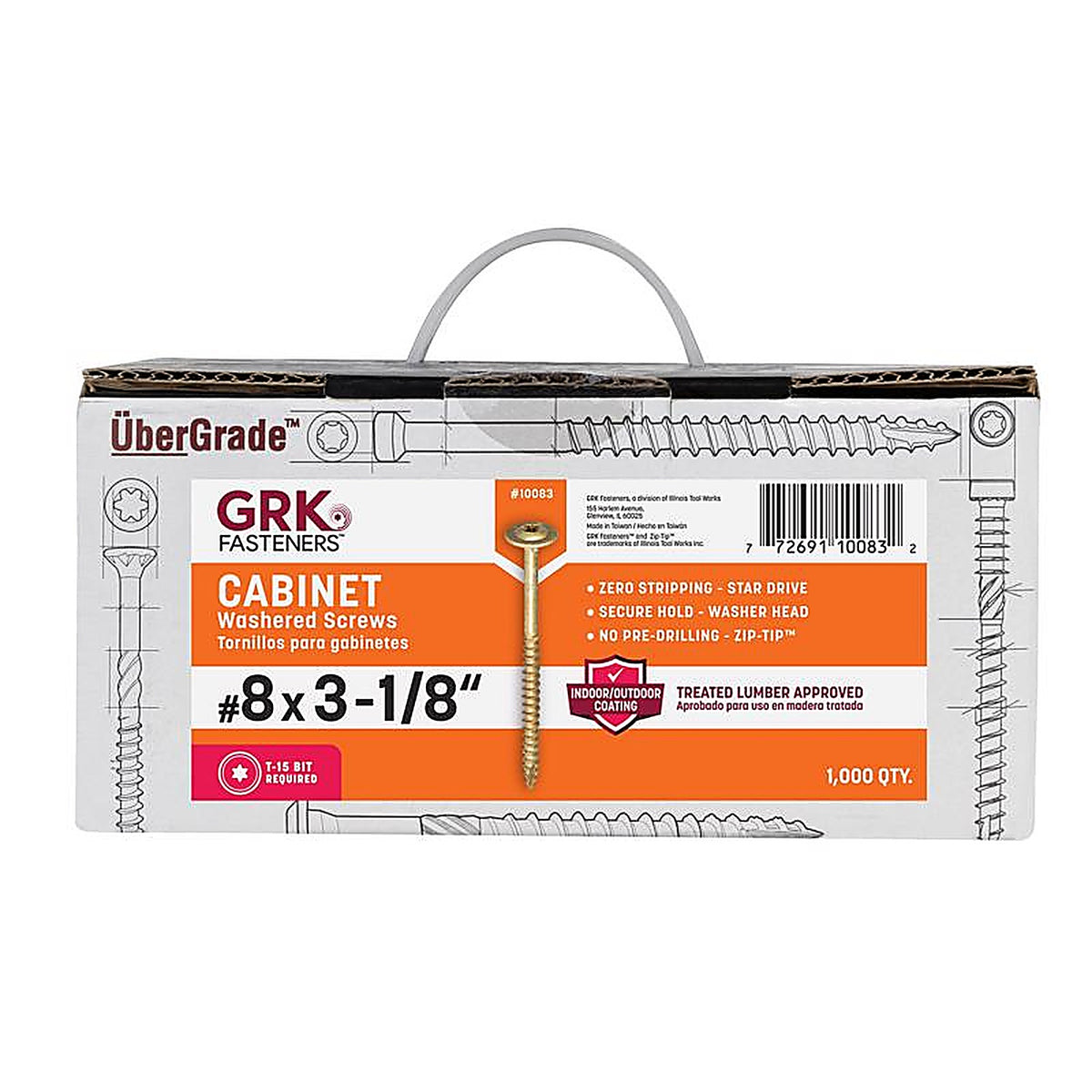 GRK Fasteners 10083 No. 8 x 3-1/8 in. L Star Coated Cabinet Screws 1000/Pack