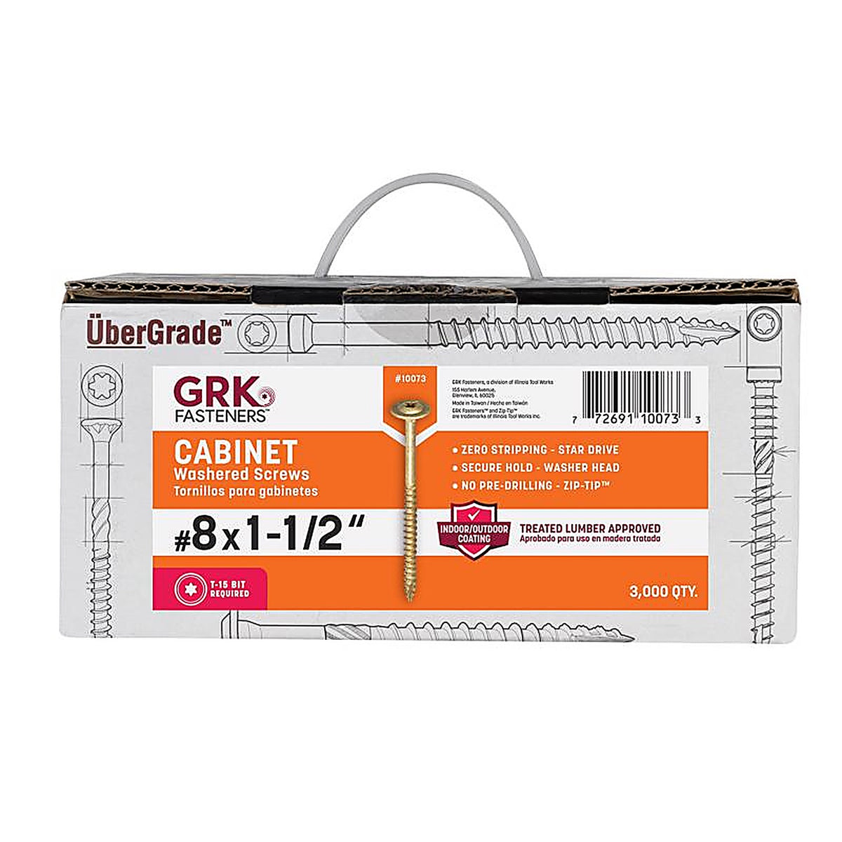GRK Fasteners 10073 No. 8 x 1-1/2 in. L Star Coated Cabinet Screws 3000/Pack
