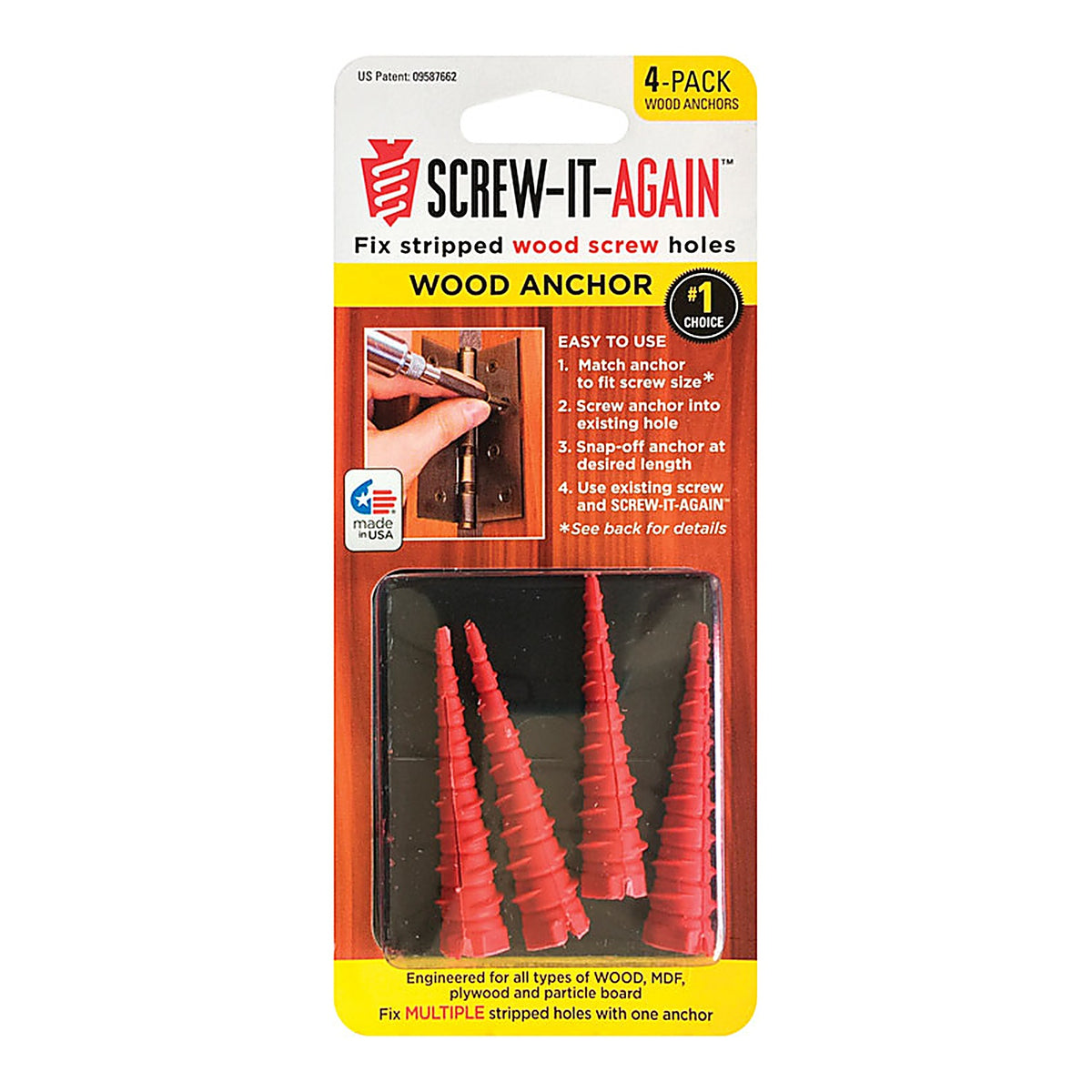 Screw-It-Again SIA-4PK 1/4 in. Dia. x 2 in. L Polypropylene Hex Head Wood Anchor 4/Pack