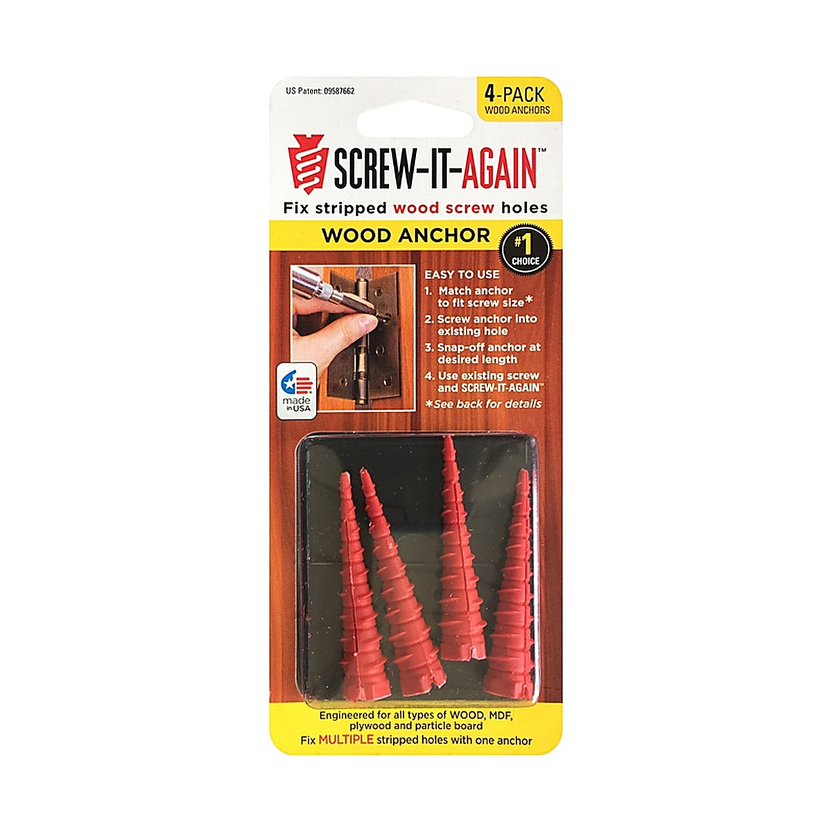 Screw-It-Again SIA-4PK 1/4 in. Dia. x 2 in. L Polypropylene Hex Head Wood Anchor 4/Pack