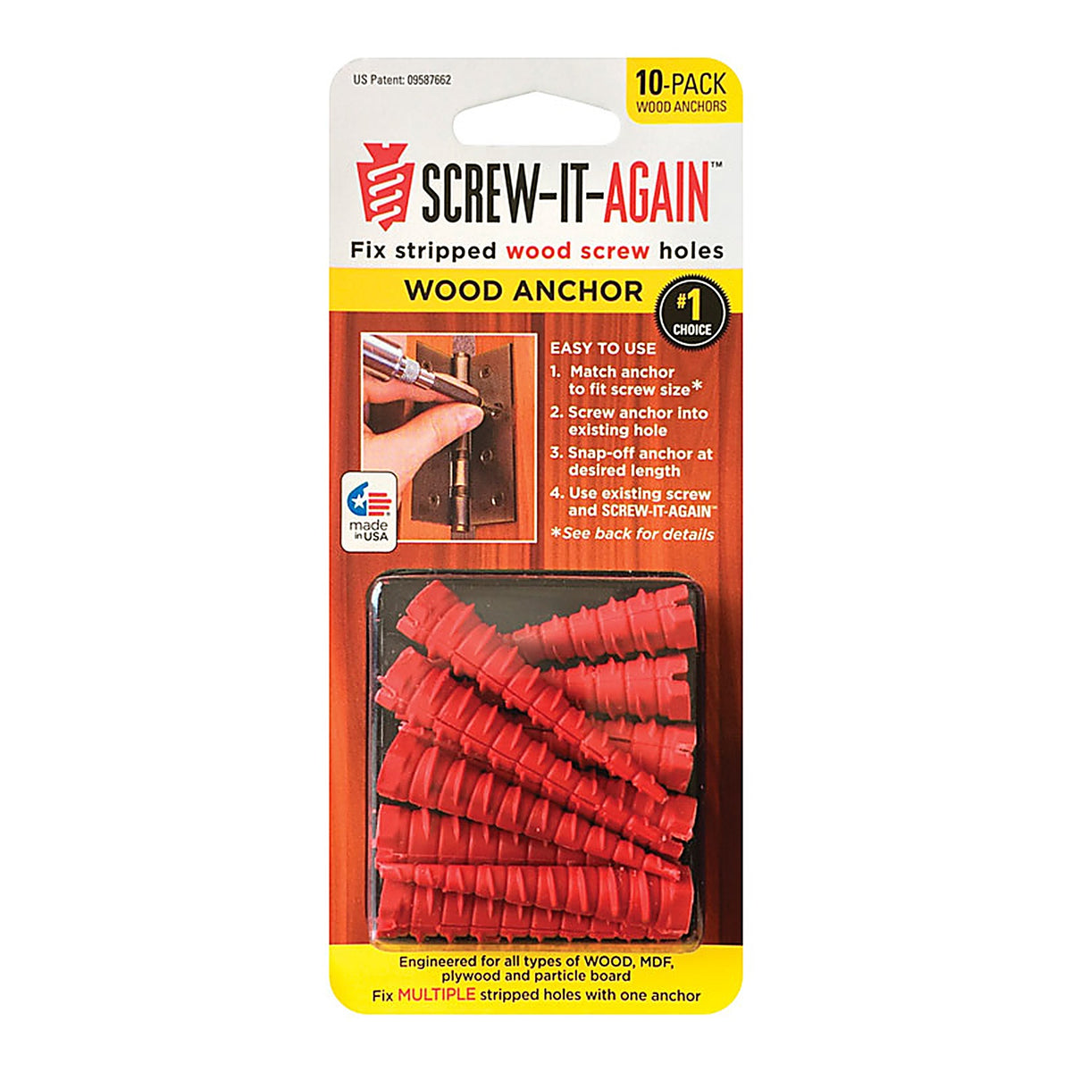 Screw-It-Again SIA-10PK 1/4 in. Dia. x 2 in. L Polypropylene Hex Head Wood Anchor 10/Pack
