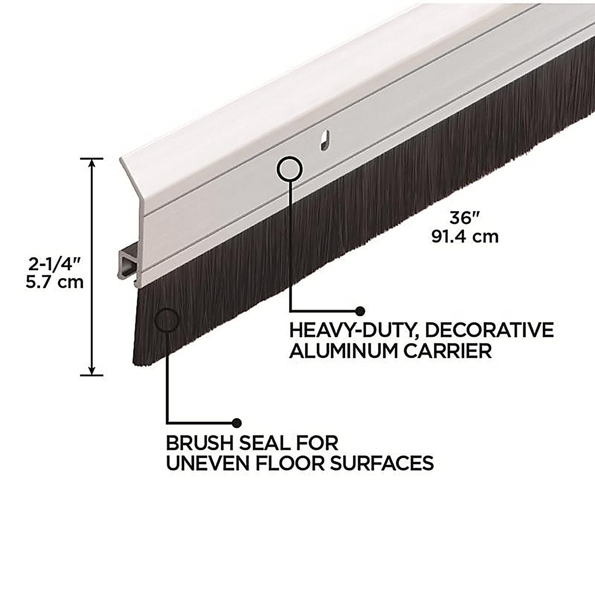 M-D 5100 Silver/Brown Vinyl Brush Sweep For Door Bottom 36 in. L x 2-1/4 in. thick