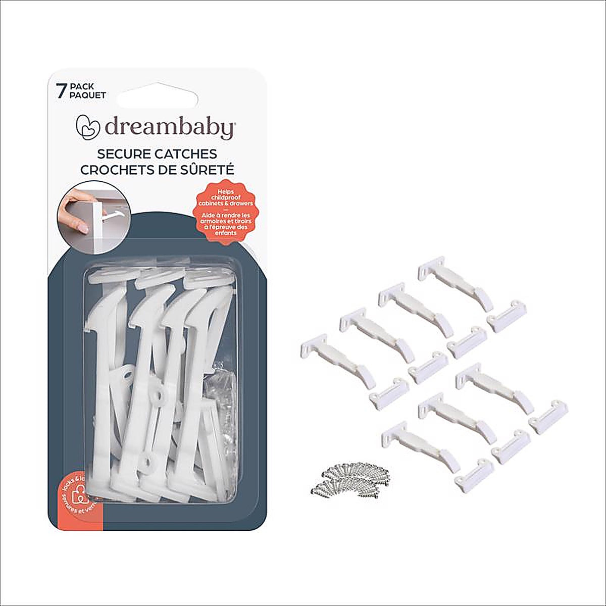 Dreambaby L1404A White Plastic Cabinet Catches 7/Pack