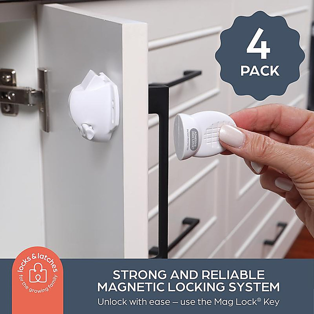 Dreambaby L855A Adhesive Mag Lock White Plastic Adhesive Magnetic Cabinet Locks 5/Pack