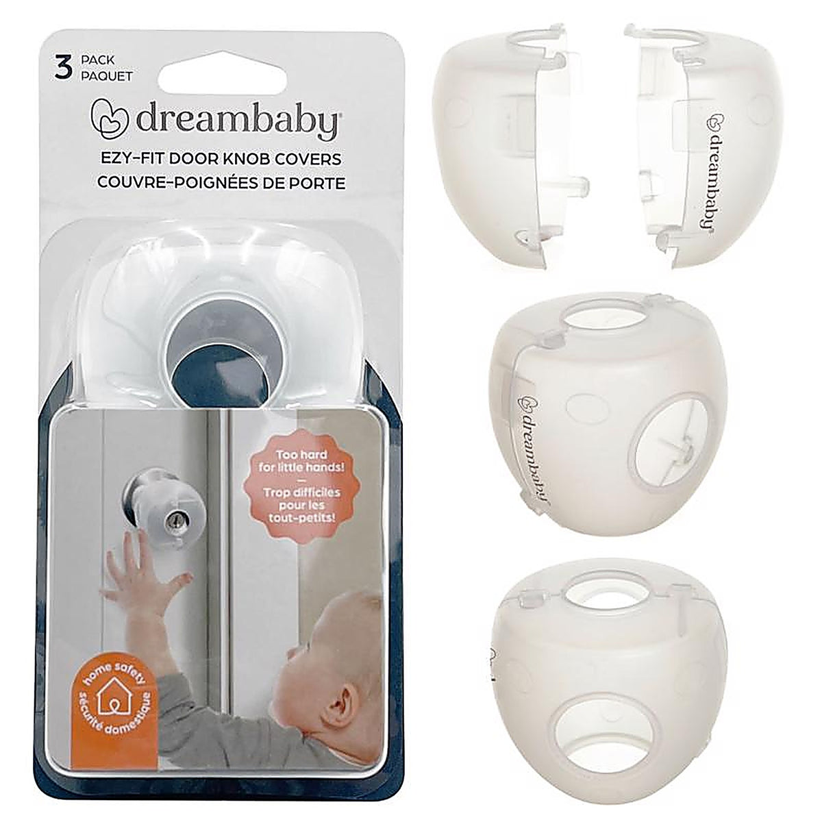 Dreambaby L908A EZY-Fit Clear Plastic Door Knob Covers 3/Pack