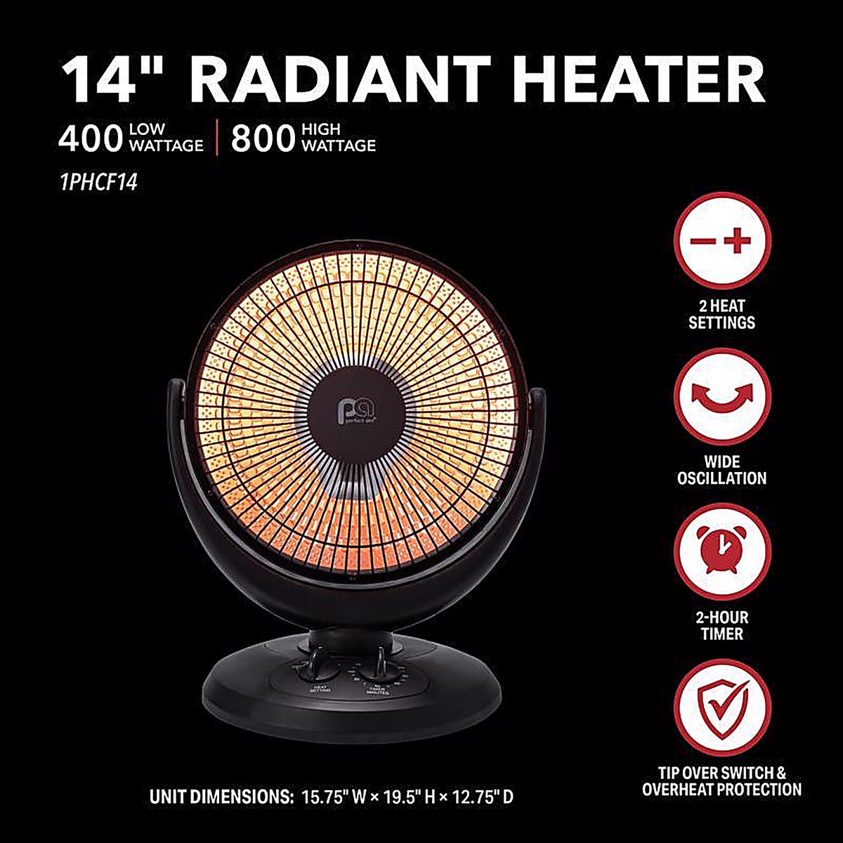 Perfect Aire 1PHCF14 800 sq. ft. Radiant Electric Parabolic Heater