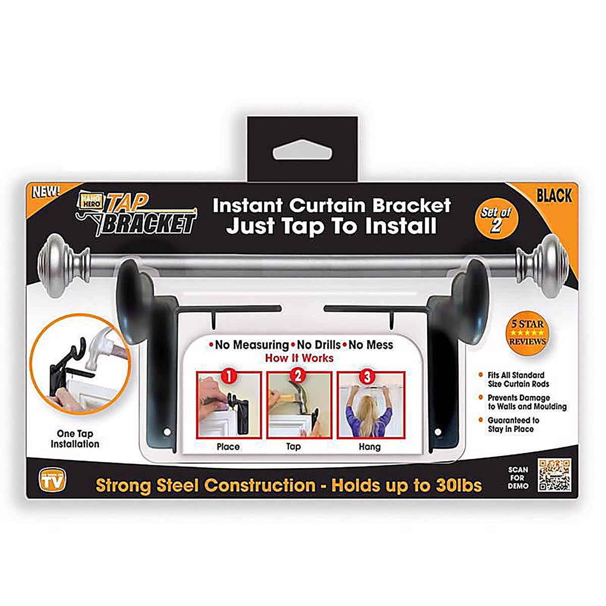 Tap Bracket TBBLACK-MC6 Black Steel Curtain Bracket 30 lb.