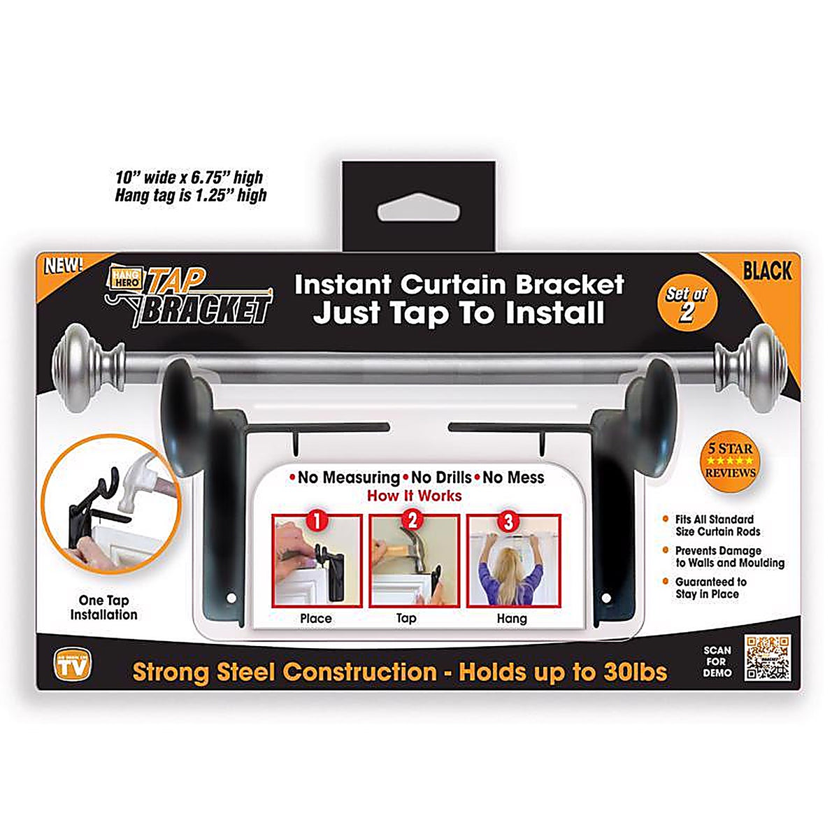 Tap Bracket TBBLACK-MC6 Black Steel Curtain Bracket 30 lb.