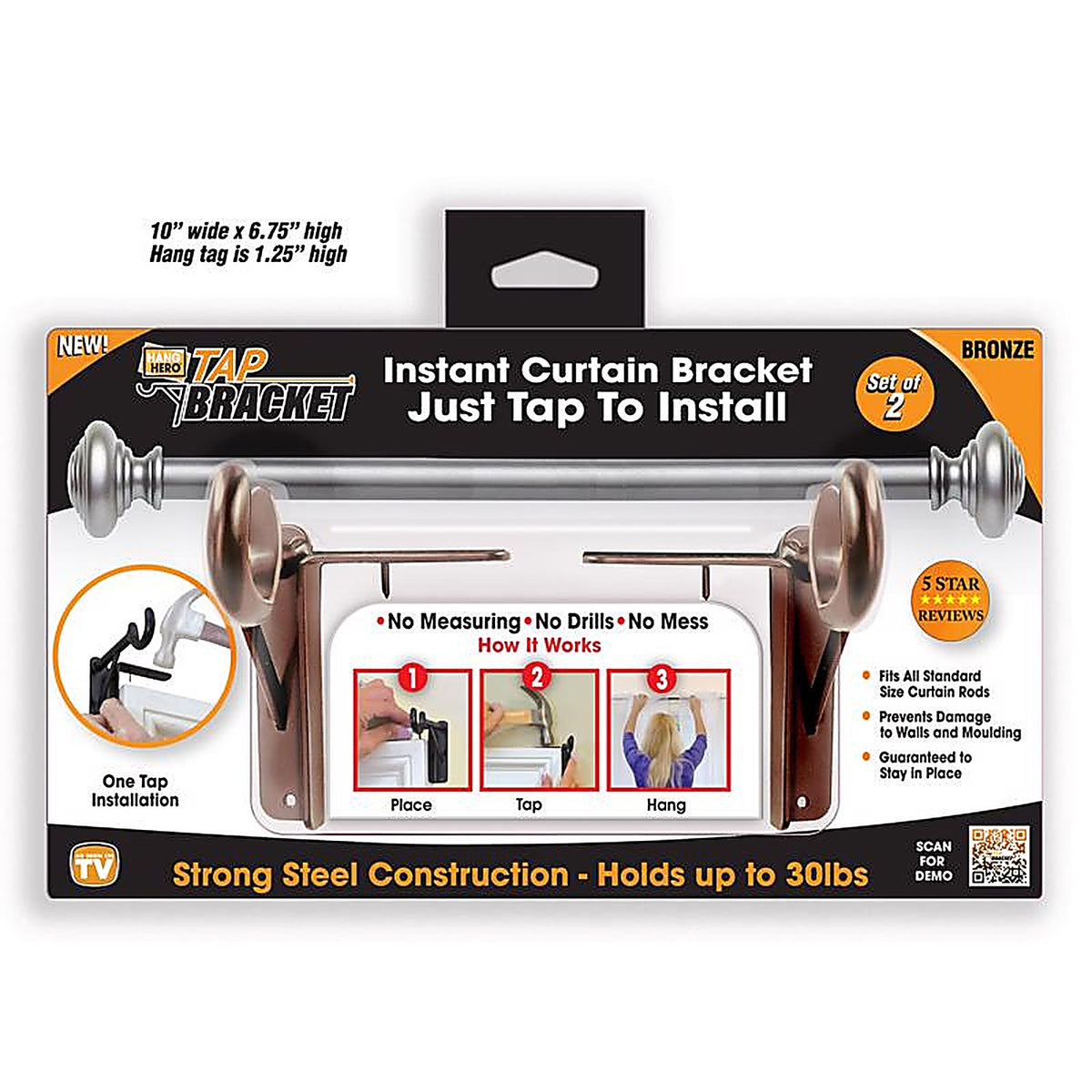 Tap Bracket TBBRONZ-MC6 Bronze Steel Curtain Bracket 30 lb.