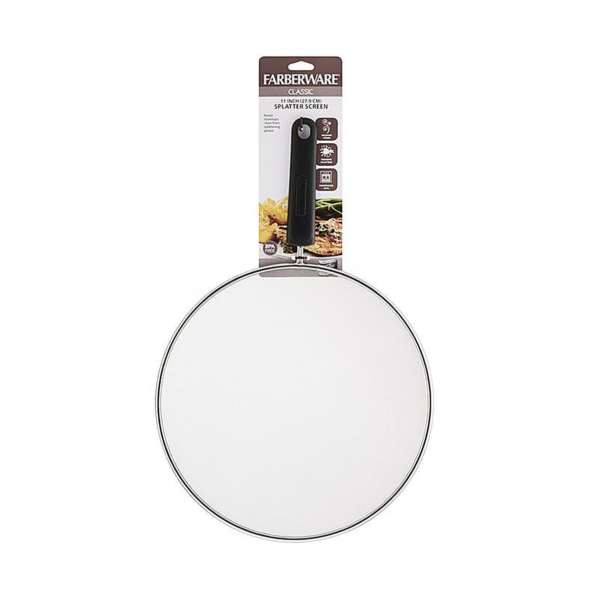 Farberware 5222197 11 in. L Black/Clear Carbon Steel Splatter Screen