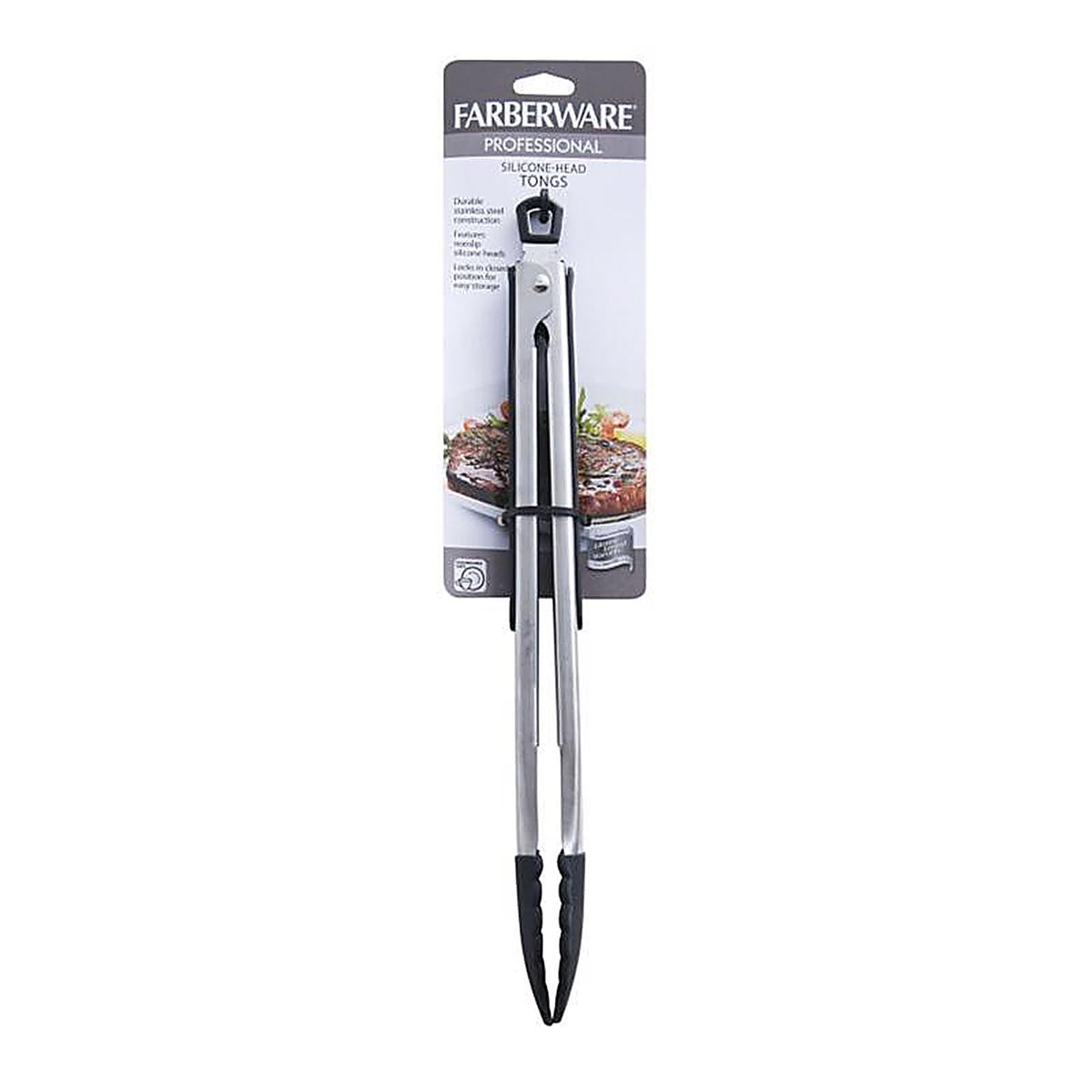 Farberware 5216358 1.06 W x 12.5 in. L Black/Silver Silicone/Stainless Steel Tongs
