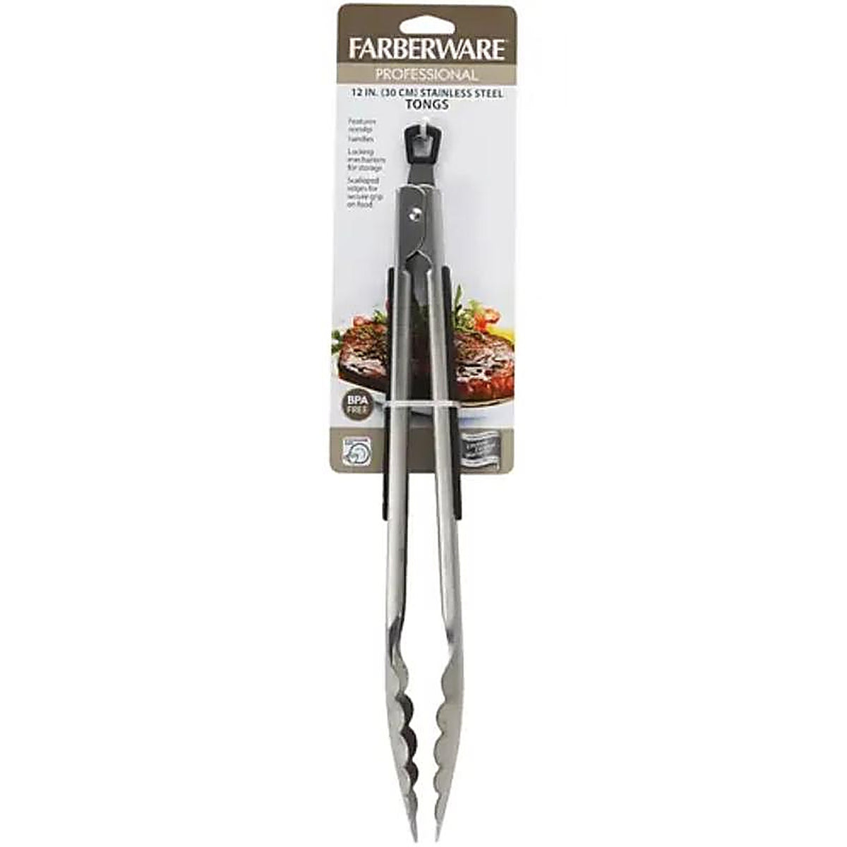 Farberware 5216095 12 in. L Silver Silicone/Stainless Steel Tongs