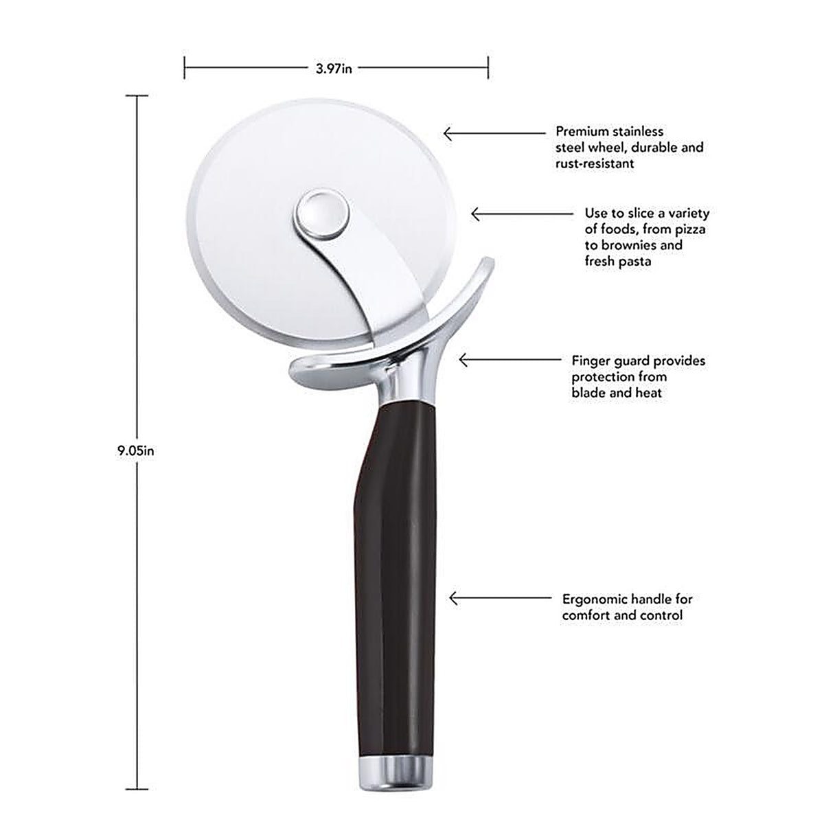 KitchenAid KE113OHOBA Black/Silver ABS Plastic/Stainless Steel Pizza Wheel