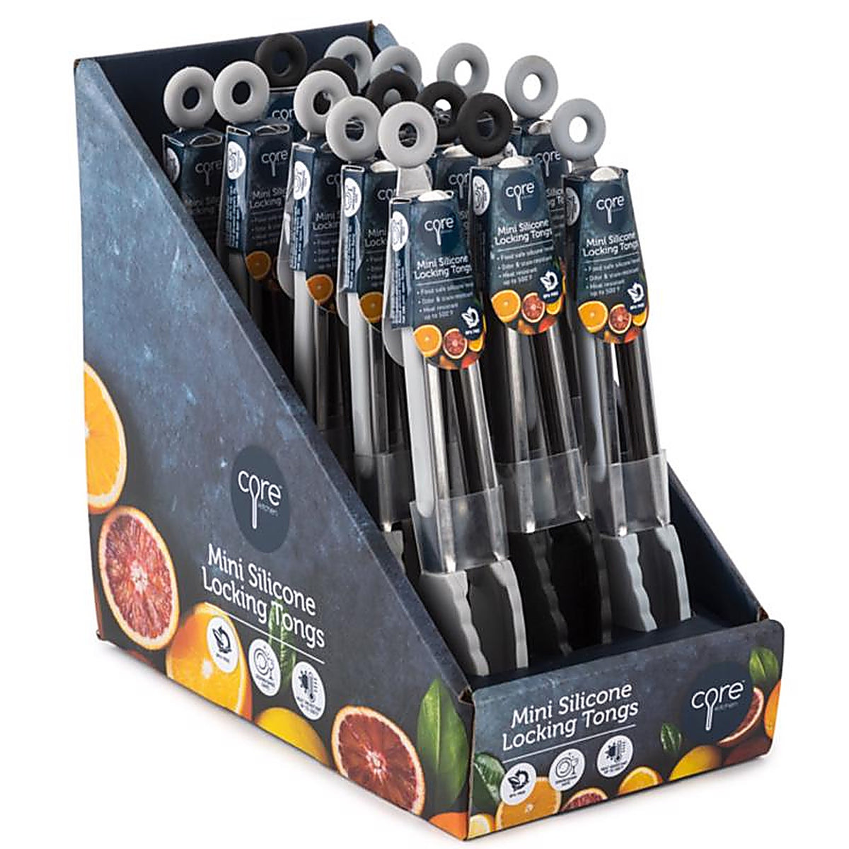 Core Kitchen AC29914 1.65 in. W x 8.19 in. L Silver Silicone/Stainless Steel Mini Locking Tong Set L-8.19 W-1.65 H-1.18