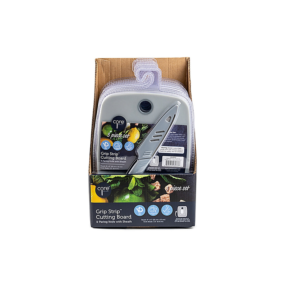 Core Kitchen AC29923 Grip Strip 13.43 in. L x 6.34 in. W Polypropylene Cutting Board Set