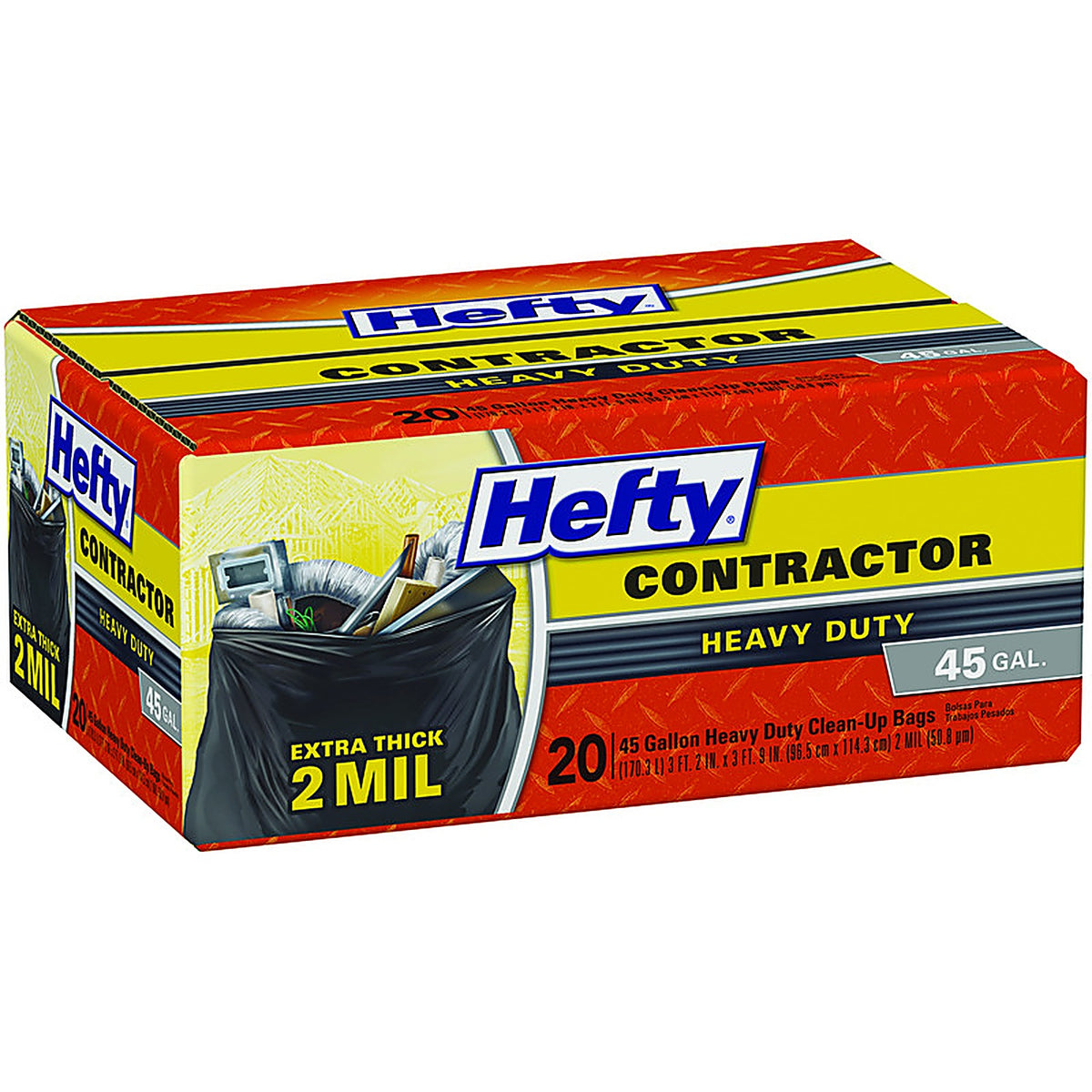 Hefty E24519 45 gal. Contractor Bags Drawstring 20/Pack