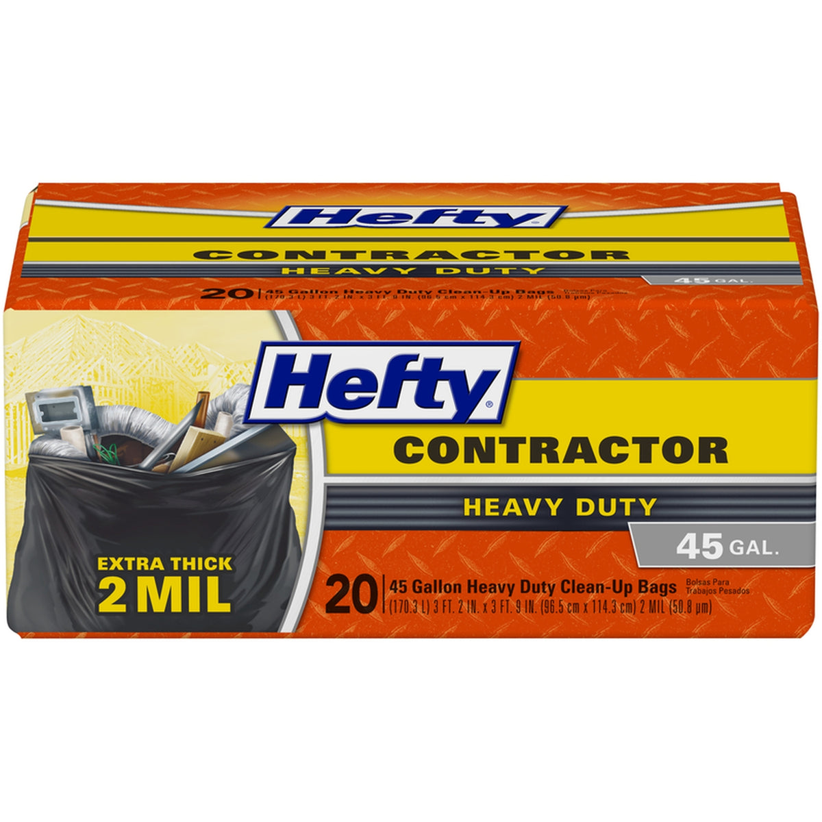 Hefty E24519 45 gal. Contractor Bags Drawstring 20/Pack