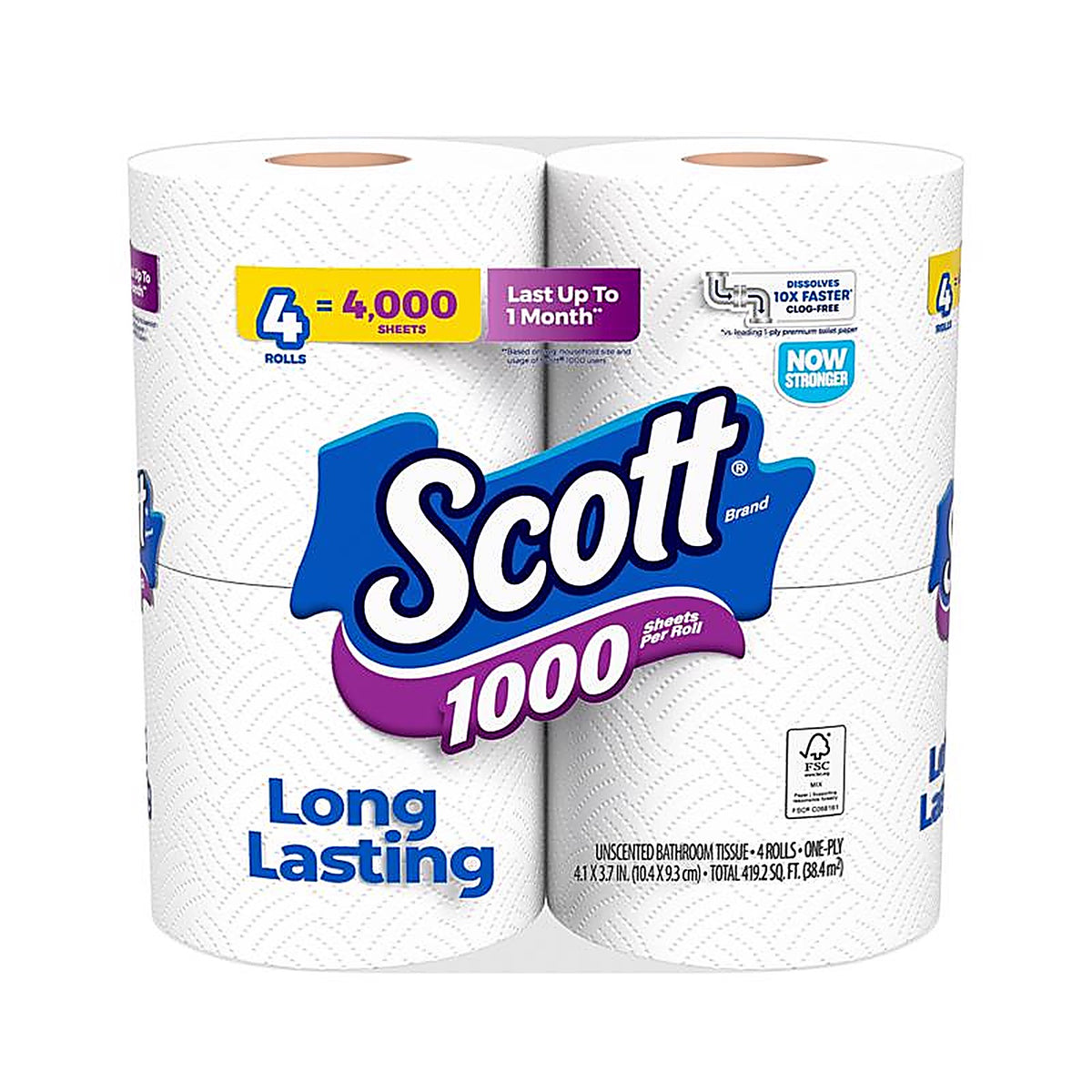 Scott 10183 Toilet Paper 4 roll 1000 sheet 4 in.