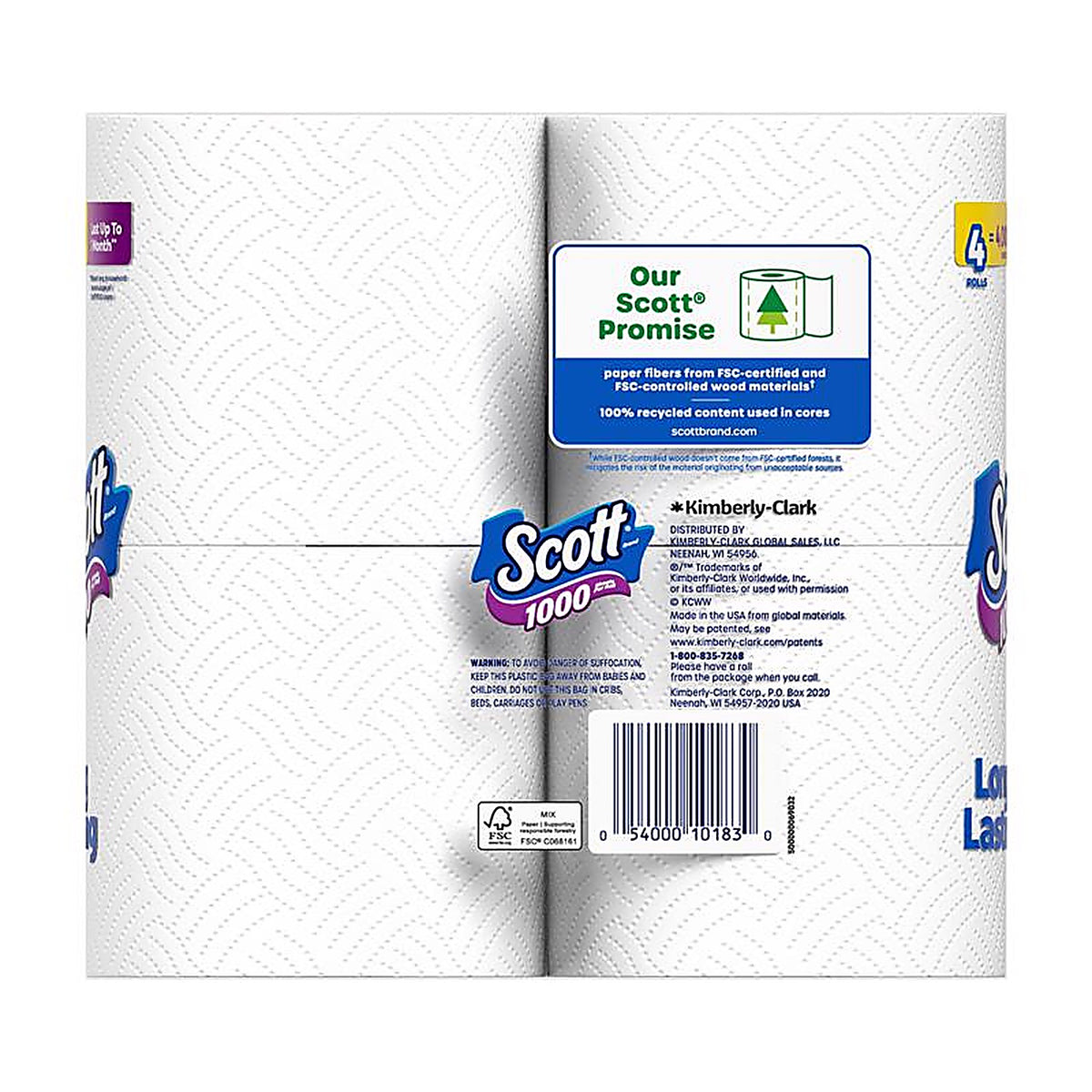 Scott 10183 Toilet Paper 4 roll 1000 sheet 4 in.