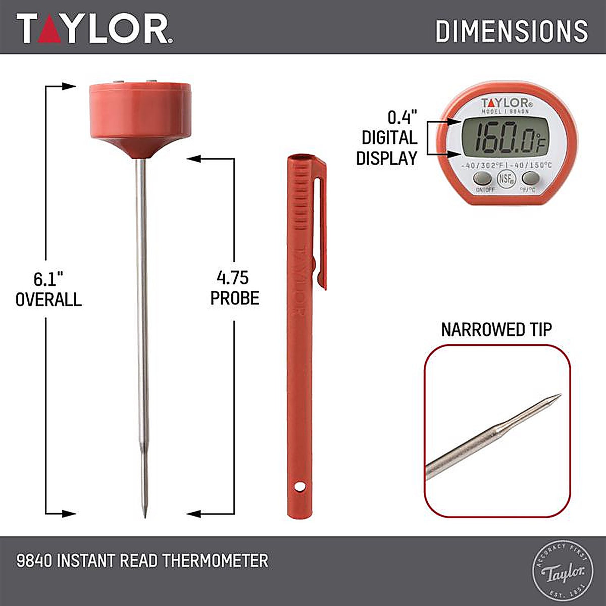 Taylor 9840N Instant Read Digital Pocket Thermometer