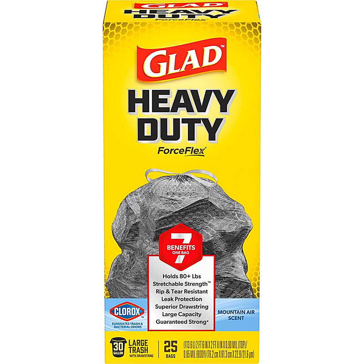 Glad 79310 ForceFlex 30 gal. Mountain Air Scent Trash Bags Drawstring 25/Pack