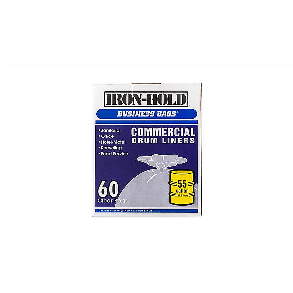 Business Bags 618644 Iron-Hold 55 gal. Drum Liners Twist Tie 60/Pack