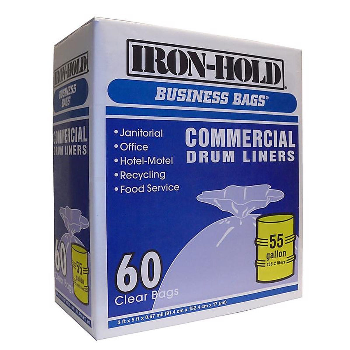 Business Bags 618644 Iron-Hold 55 gal. Drum Liners Twist Tie 60/Pack