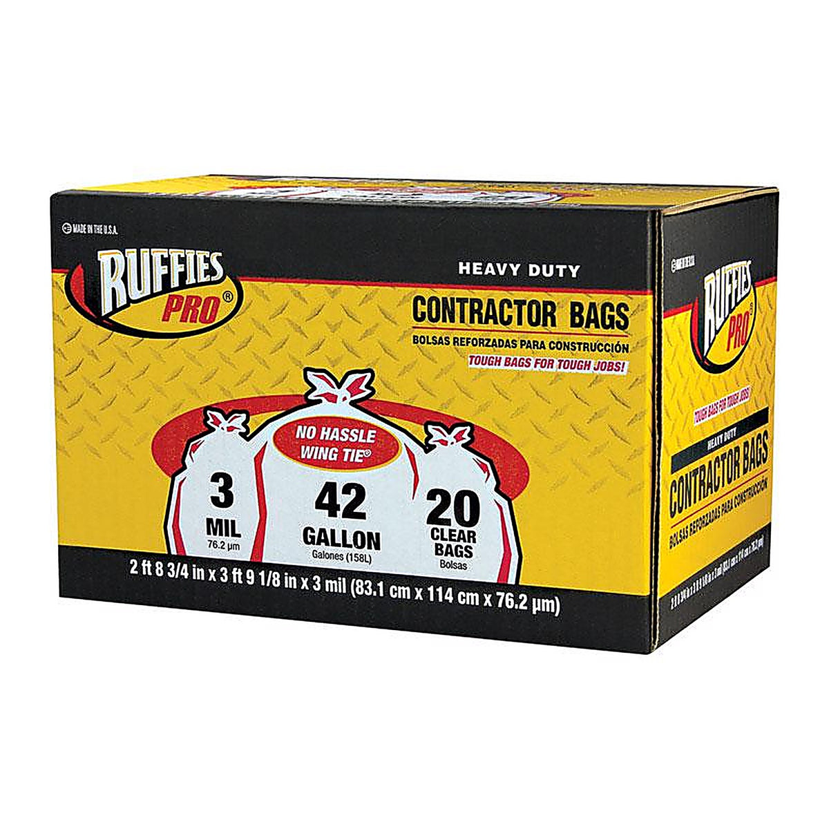 Iron-Hold 1124919 Ruffies Pro 42 gal. Contractor Bags Wing Ties 20/Pack