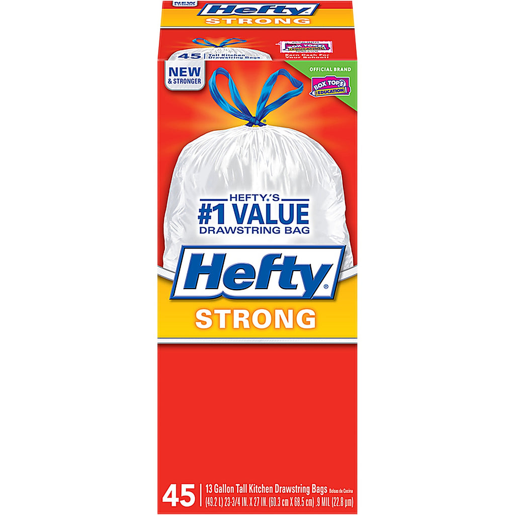 Hefty E84572 Strong 13 gal. Kitchen Trash Bags Drawstring 45/Pack